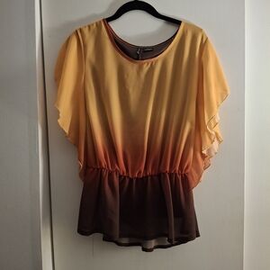 New Directions Women's Ombre Flutter Sleeve Blouse - Yellow to Brown